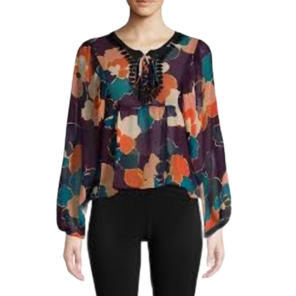 BCBGeneration Tops - BCBGeneration Babydoll Floral Sheer Top